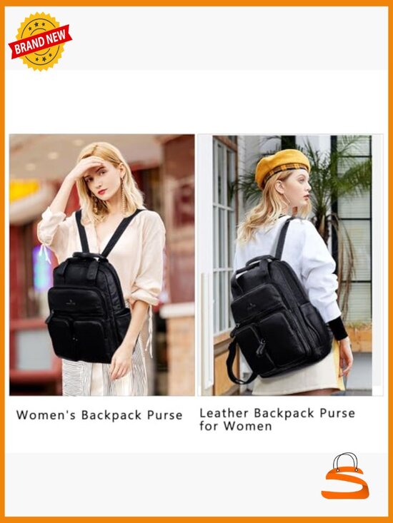Soft Vegan Leather Multi Pocket Daypack Travel Backpack Purse main image 4